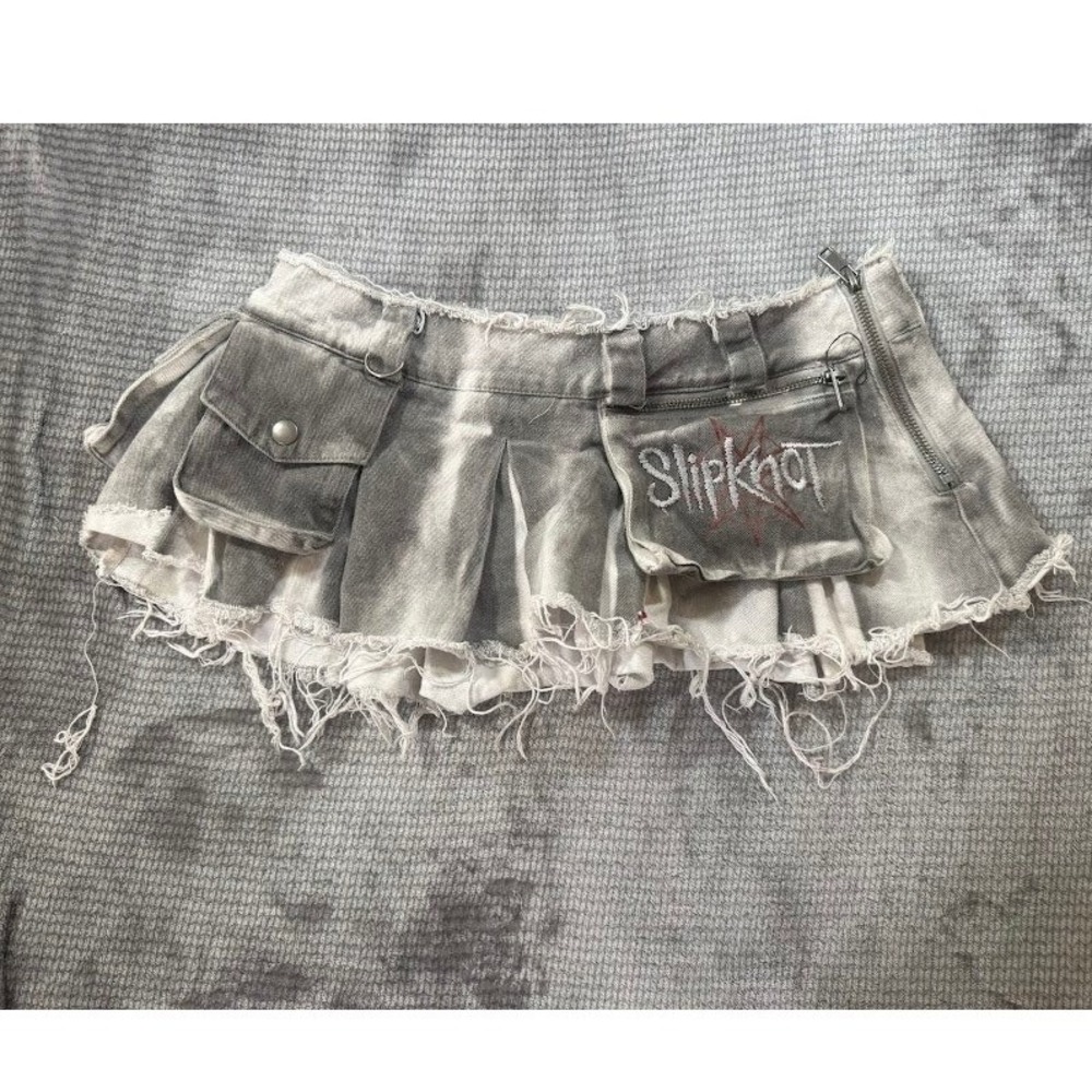 Dolls Kill x Slipknot Acid Wash Pleated Cargo Mini Skirt Grey White Small 28X10 - Picture 1 of 6